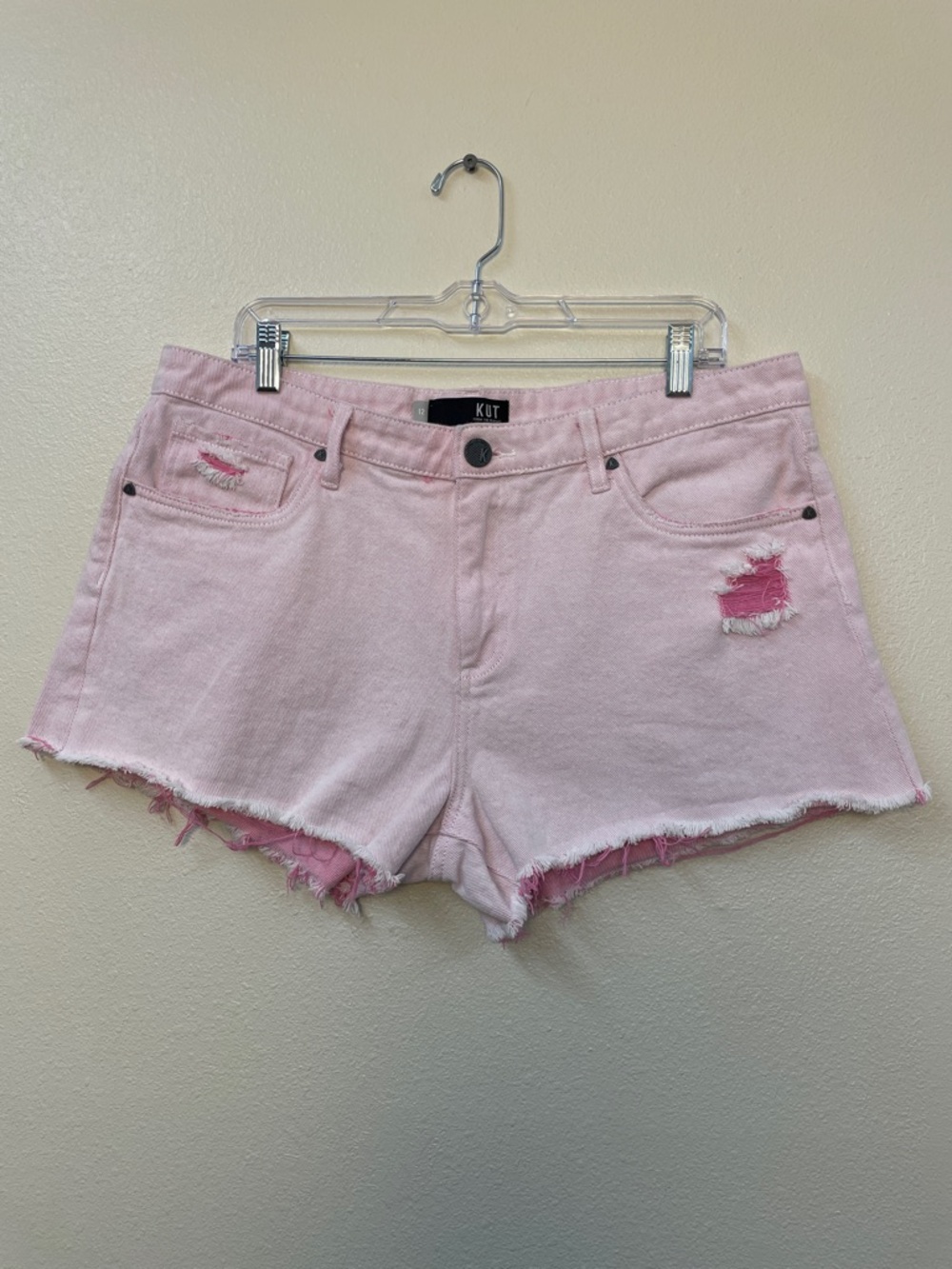 Kut from the Kloth Light Pink Frayed Distressed Denim Jean Short Shorts W12